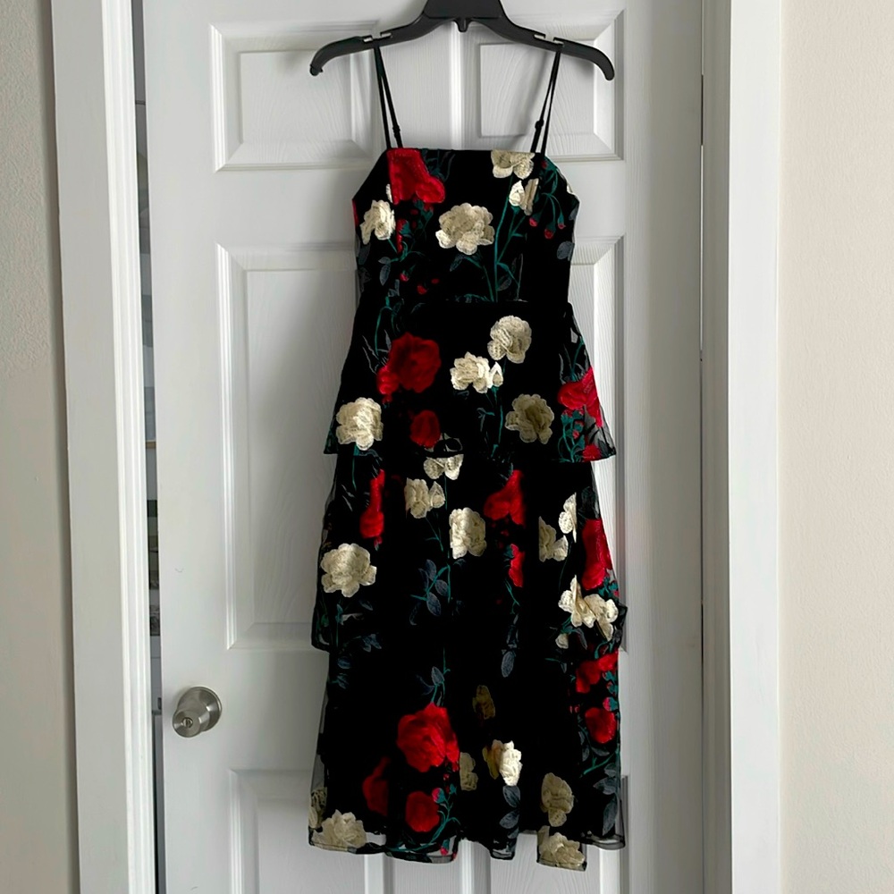 Lulus Forever Lovable Black Floral Embroidered Tiered Midi Dress - Picture 2 of 8